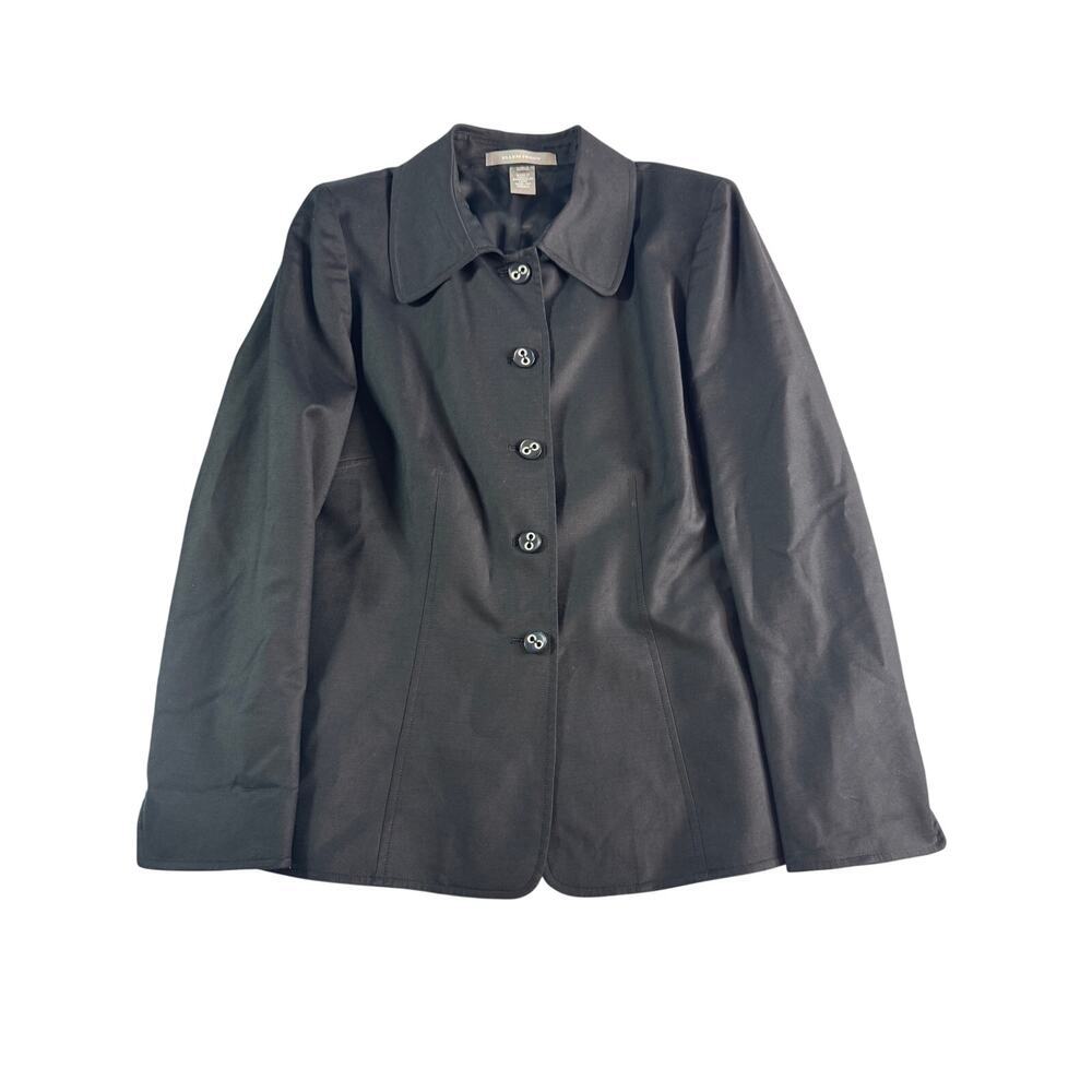 Ellen Tracy Black Button Front Jacket Size 6 Career Office Side Vent Blazer